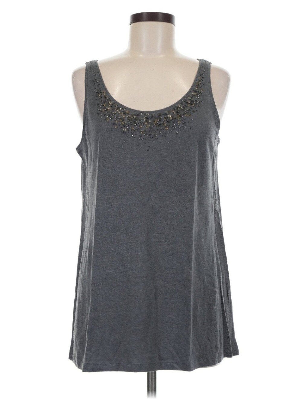 Eileen Fisher Charcoal Scoop Neck Beaded Tank Sz 2X